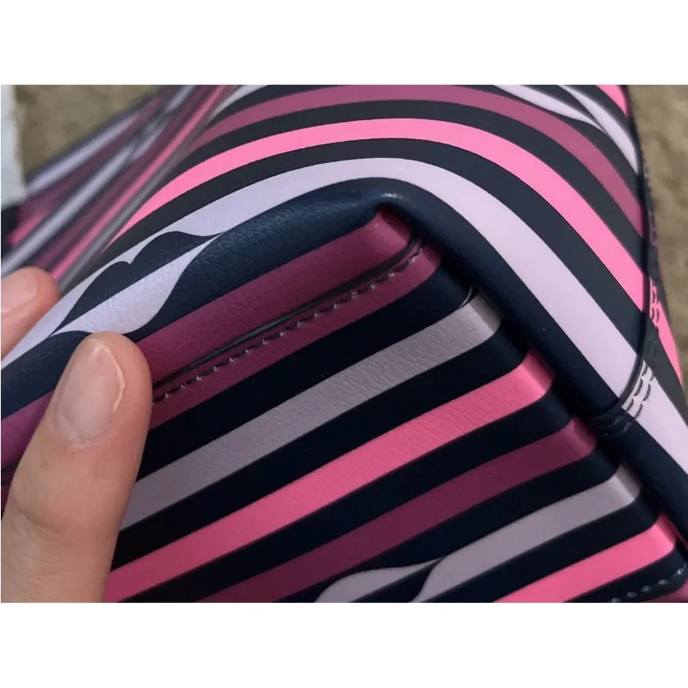 Kate Spade New York Pink Multi Stripe Patrice Lip Print Satchel Purse